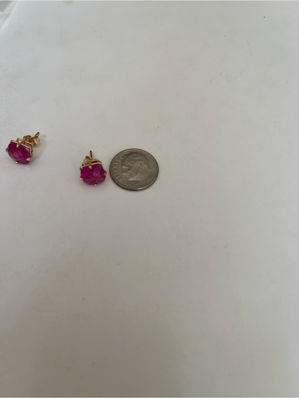 New $358 14K Yellow Gold Pink Sapphire Stud Earrings - Picture 5 of 6